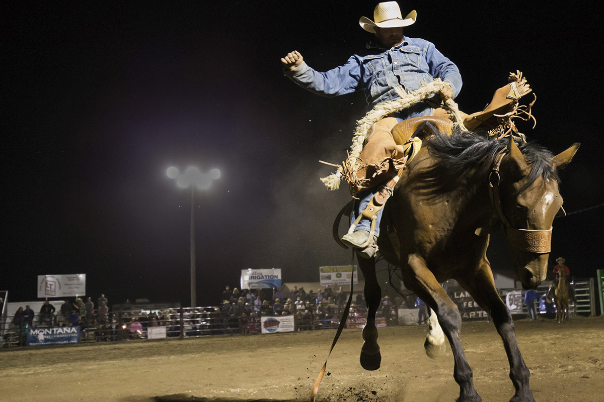 cowboy on bronco at rodeo in darby montana